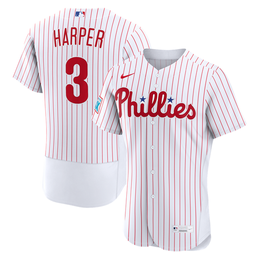Philadelphia Phillies Bryce Harper Nike White Home Authentic Sponsor Patch Jersey