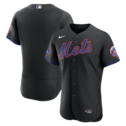 New York Mets Nike Black Alternate Sponsor Patch Authentic Jersey