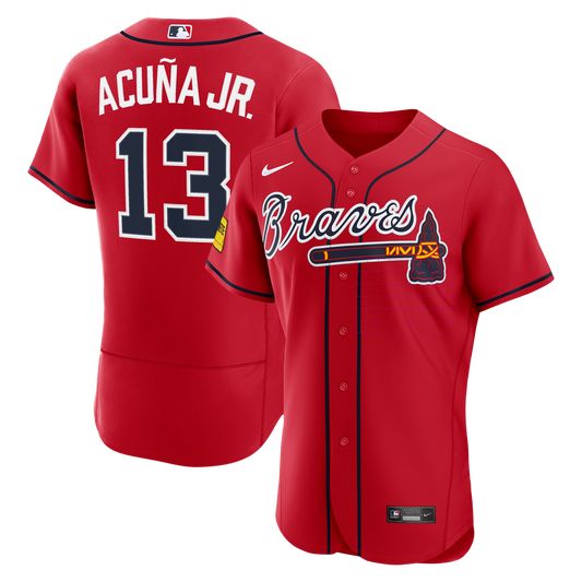 Atlanta Braves Ronald Acuña Jr. Nike Red Alternate Authentic Sponsor Patch Jersey