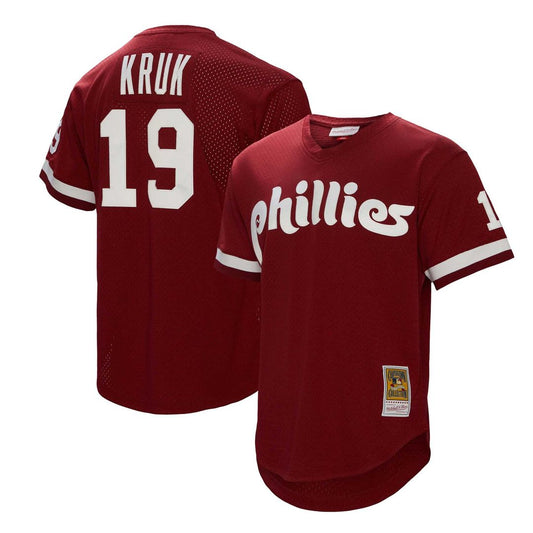 Philadelphia Phillies John Kruk Mitchell & Ness Burgundy Big & Tall Cooperstown Collection Mesh Batting Practice Jersey