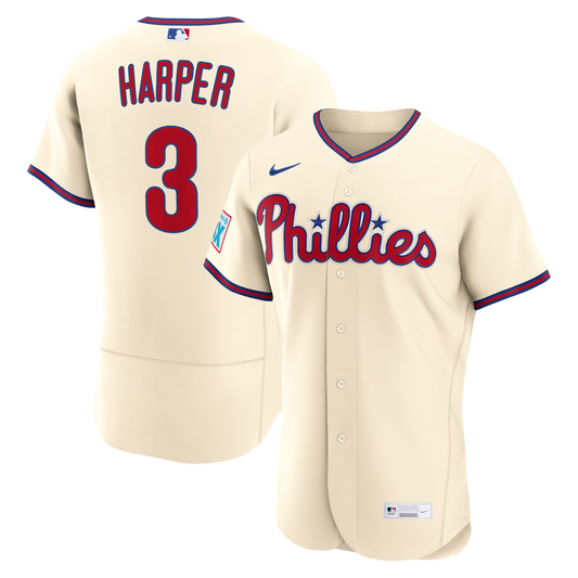 Philadelphia Phillies Bryce Harper Nike Cream Alternate Authentic Sponsor Patch Jersey
