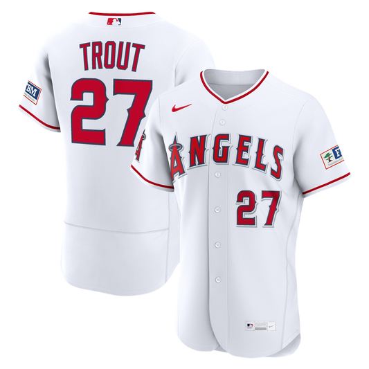 Los Angeles Angels Mike Trout Nike White Home Authentic Sponsor Patch Jersey