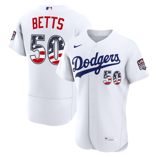 Fourth of July Los Angeles Dodgers Mookie Betts Nike White USA 250 Authentic Jersey